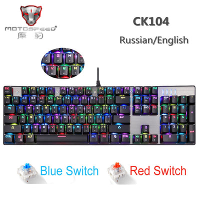 Original Motospeed CK104 Metal 104 Keys RGB Switch Gaming Mechanical Keyboard LED Backlit Anti-Ghosting for Gamer Computer